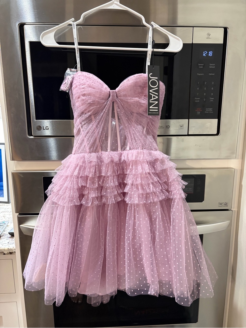 Jovani Women’s Lilac Polka Dot Tulle Cocktail or Homecoming Dress NWT
